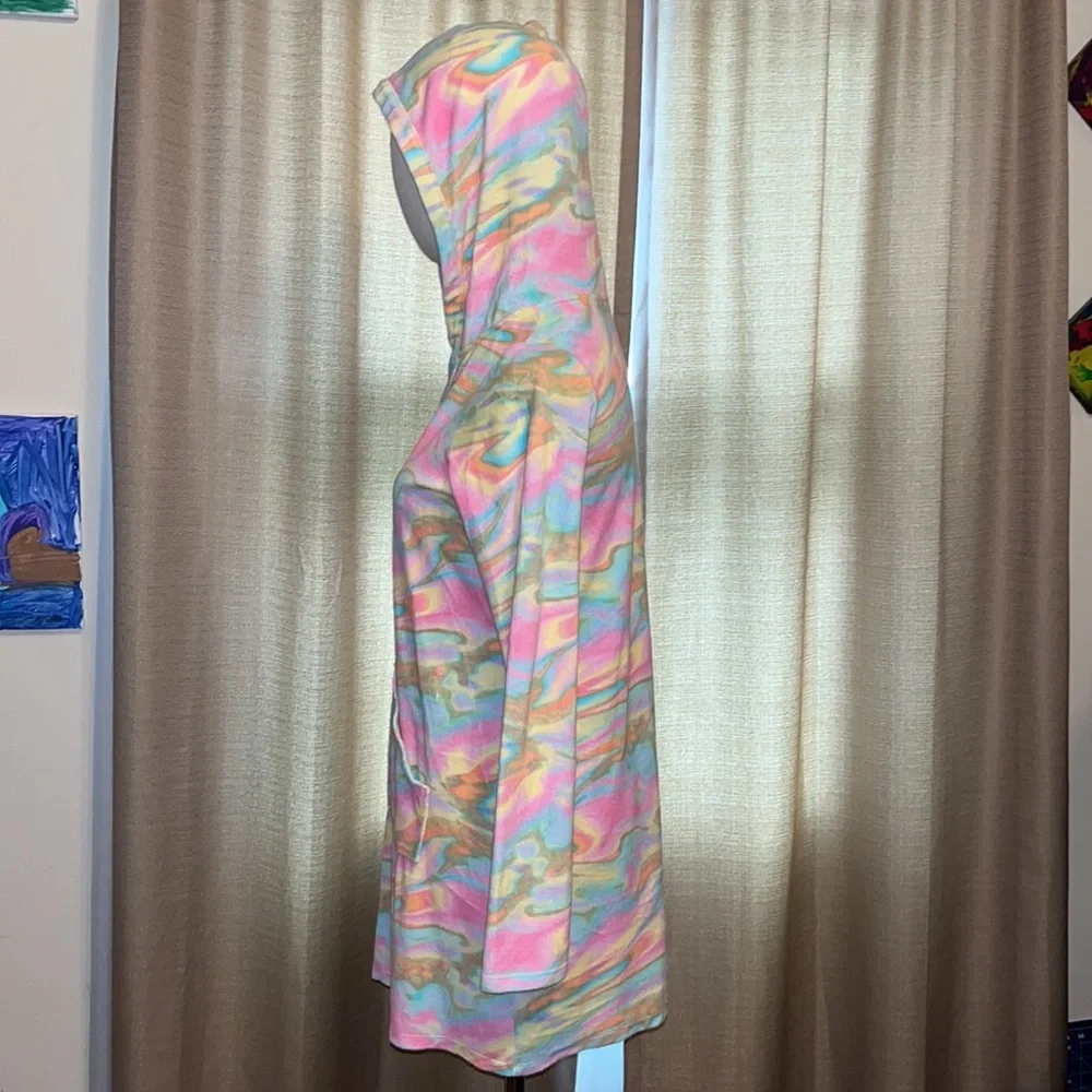 Lands End Tie Dye Hooded Pool Swim Cover Up Long Sleeve with Pocket Girls XL